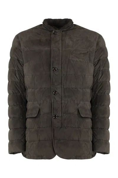 Moorer Suede Quilted Jacket In Brown
