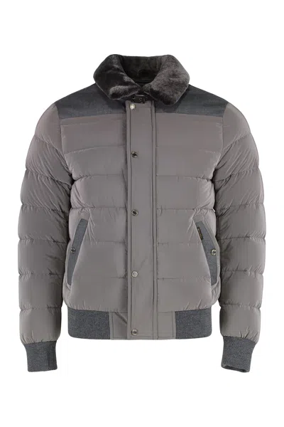 Moorer Zip And Snap Button Fastening Down Jacket In Gray