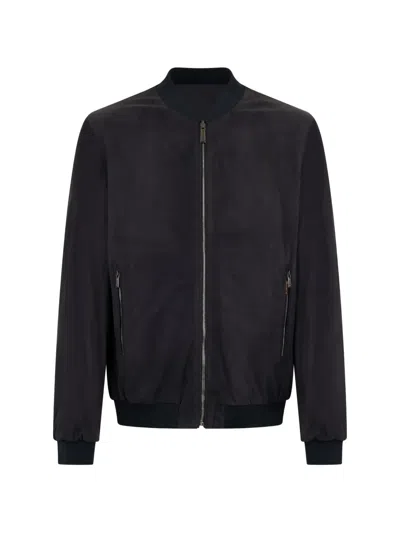 Moorer Zip Bomber Jacket In Black