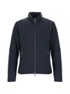 Moorer Navy Blue Solid Mock Collar Jacket In Blue