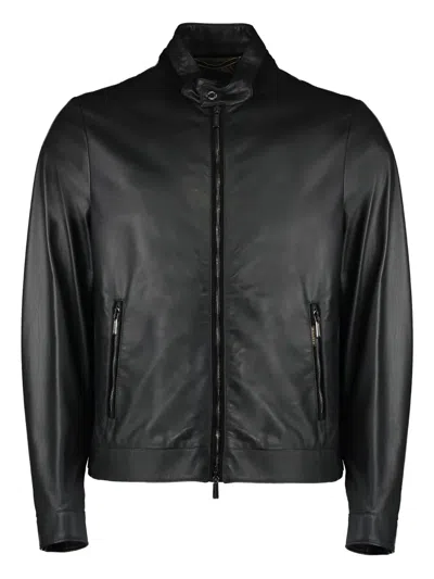 MOORER ZIP-FASTENING LEATHER JACKET