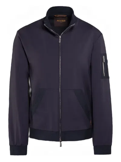 Moorer Zip-fastening Quilted-pocket Sweater In Blue