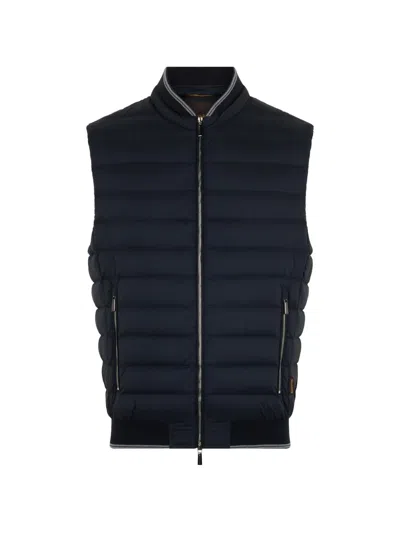 Moorer Zip Quilted Gilet In Blue