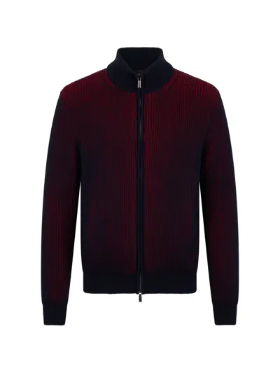 Moorer Zip Ribbed Cardigan In Red