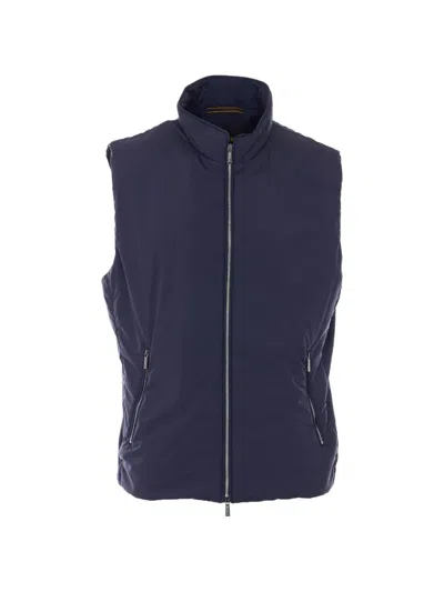 Moorer Zip Sleeveless Vest In Blue