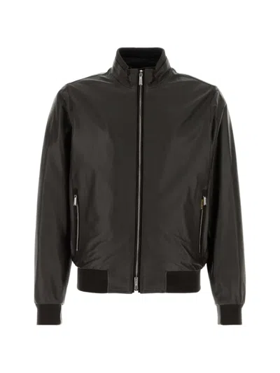 Moorer Zip Up Bomber Jacket In Black