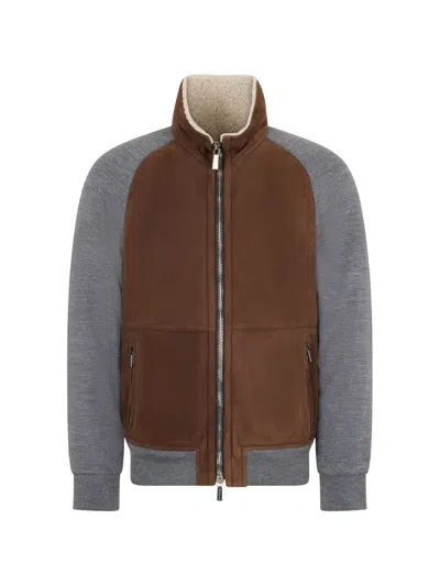 Moorer Zip-up Bomber Jacket In Brown