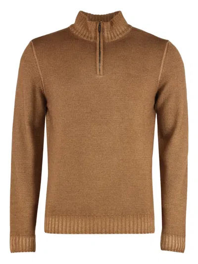 Moorer Zip-up Funnel-neck Sweater In Brown