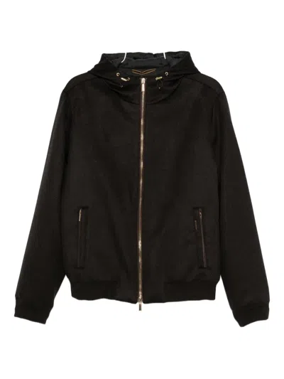 Moorer Zip-up Hooded Jacket In Black
