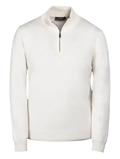 Moorer Zip-up Mock-neck Sweater In White