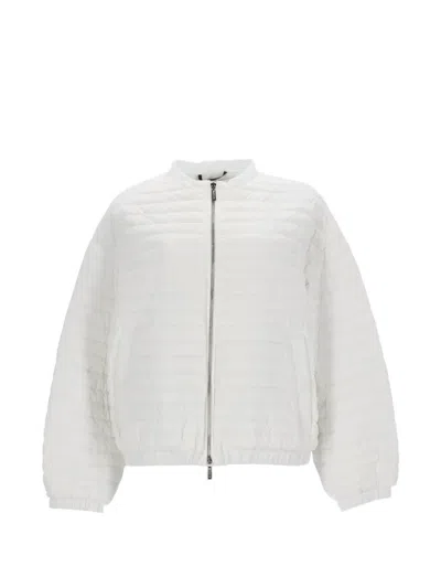 Moorer Quilted Lightweight Jacket With Horizontal Stitch Design In White