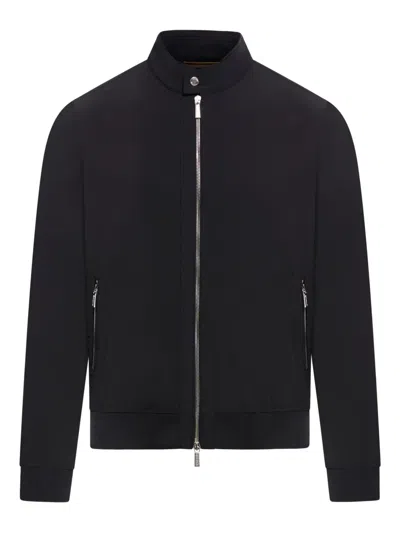 Moorer Zip-up Ribbed Bomber Jacket In Black