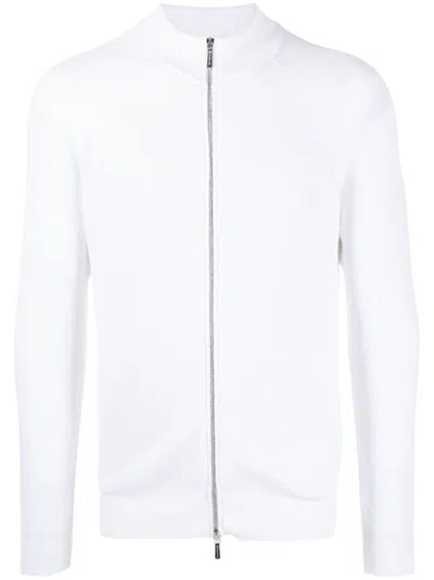 Moorer Zip-up Ribbed-knit Jumper In White