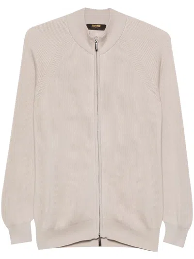 Moorer Ribbed Zipped Cardigan In Neutrals