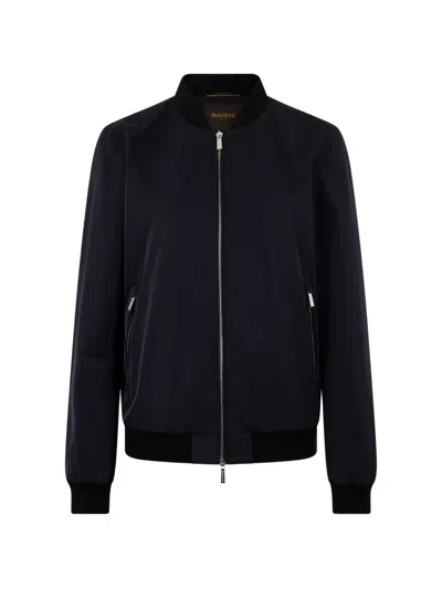 Moorer Zipped Bomber Jacket In Blue