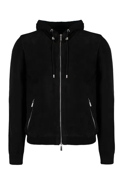 Moorer Zipped Cardigan In Black