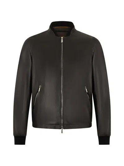 Moorer Zipped Leather Jacket In Black