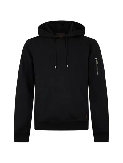 Moorer Zip-pocket Drawstring Hoodie In Black