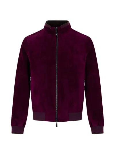 Moorer Zip-up Bomber Jacket In Burgundy