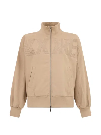 Moorer Zip-up Cotton Sweatshirt In Neutral