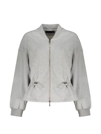 Moorer Zip-up Drawstring Hoodie In Gray