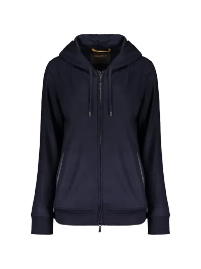 Moorer Zip-up Drawstring Hoodie In Blue