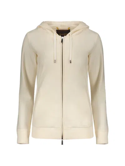 Moorer Zip-up Drawstring Hoodie In White