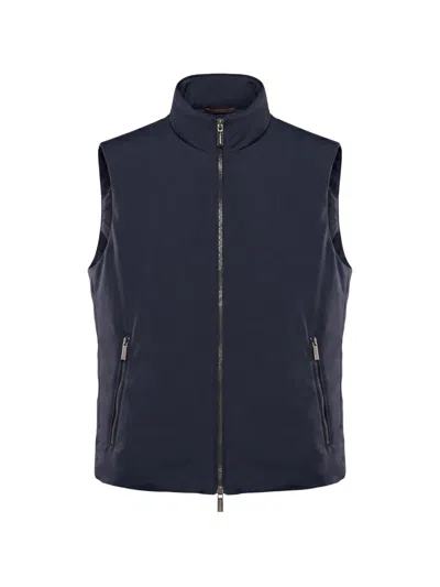 Moorer Zip-up Gilet In Blue