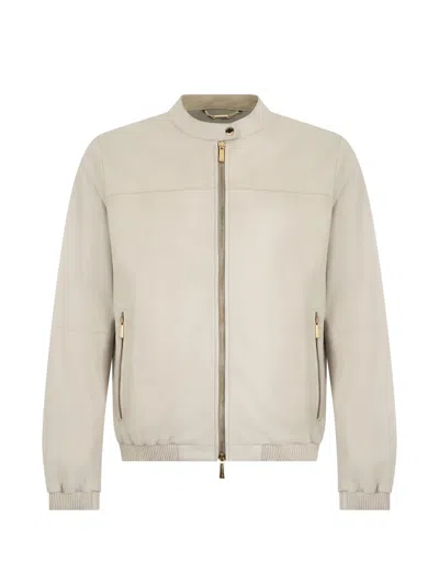 Moorer Zip-up Leather Jacket In Neutral