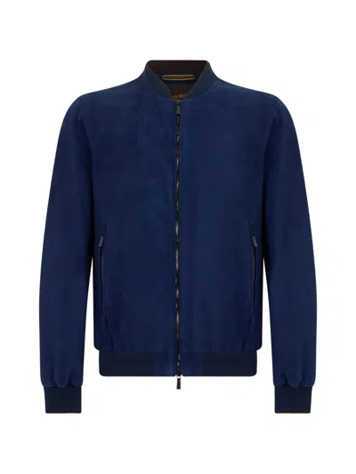 Moorer Zip-up Suede Jacket In Blue