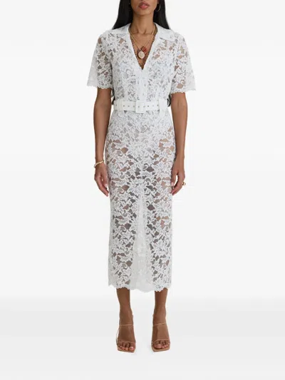 Moos Studio Affair Belted Floral-lace Midi Dress In White