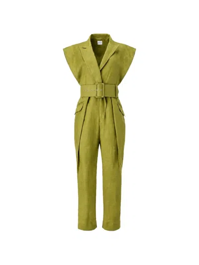 Moos Studio Army Belted Cap-sleeve Jumpsuit In Green