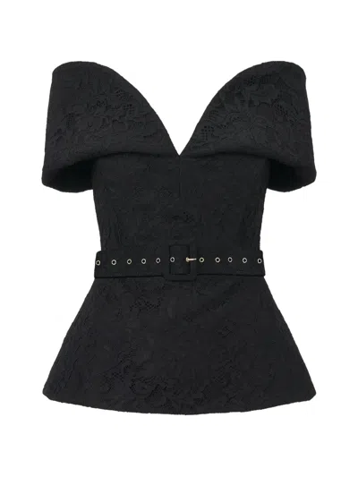 Moos Studio Belted Floral-lace Blouse In Black