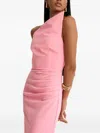 Moos Studio Blush Asymmetric Draped Maxi Dress In Pink