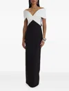 Moos Studio Dual Form Off-shoulder Colour-block Gown In Multi