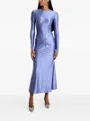 Moos Studio Electric Bloom Long-sleeve Twisted-front Midi Dress In Purple