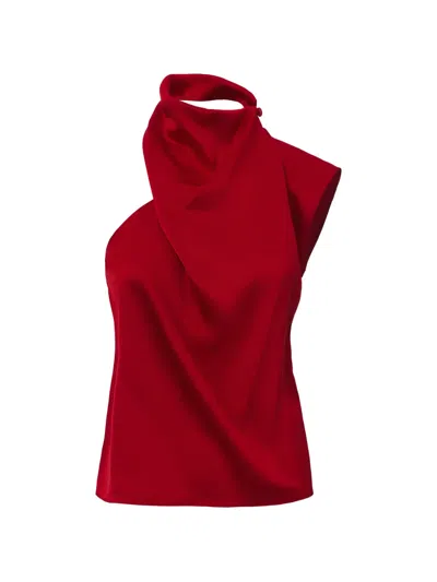 Moos Studio First Kiss One-shoulder Draped Blouse In Red