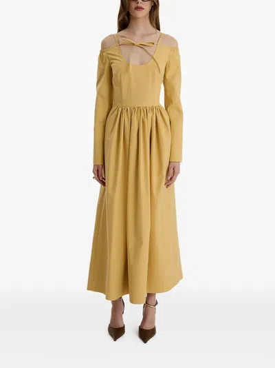Moos Studio Golden Hour Cold-shoulder Tie Maxi Dress In Yellow