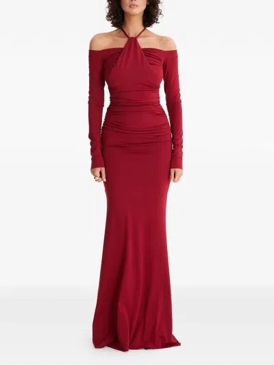 Moos Studio Heatline Off-shoulder Maxi Dress In Red