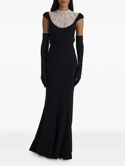 Moos Studio Lace-panelled Cap-sleeve Maxi Dress In Black
