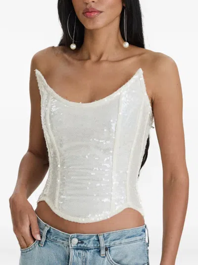 Moos Studio Moonlight Sequin-embellished Corset Top In White
