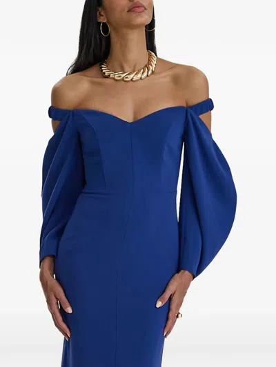 Moos Studio Muse Off-shoulder Balloon-sleeve Gown In Blue