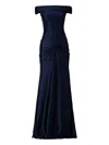 Moos Studio Off-shoulder Draped Gown In Blue