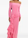 Moos Studio Off-shoulder Ruffle Midi Dress In Pink