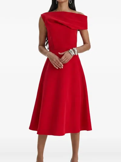 Moos Studio Off-shoulder A-line Midi Dress In Red