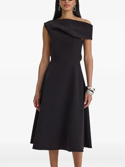 Moos Studio Off-shoulder Draped Midi Dress In Black