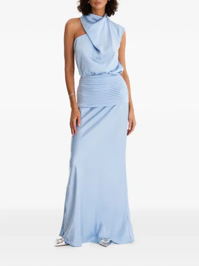 Moos Studio One-shoulder Pleated-detail Maxi Dress In Blue