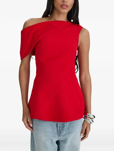 Moos Studio One-shoulder Peplum Top In Red