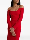 Moos Studio Red Salvage Off-shoulder Long-sleeve Maxi Dress In Red