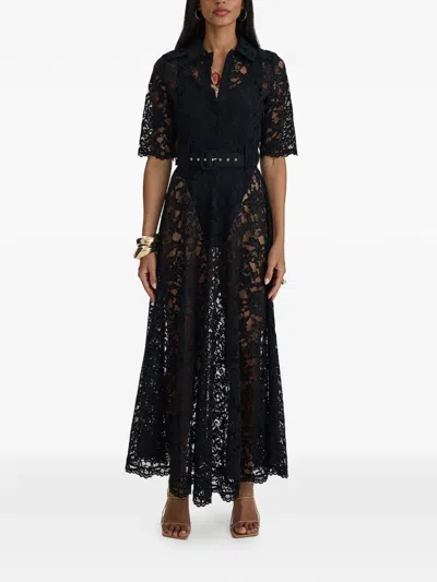 Moos Studio Reverie Belted Lace Maxi Dress In Black
